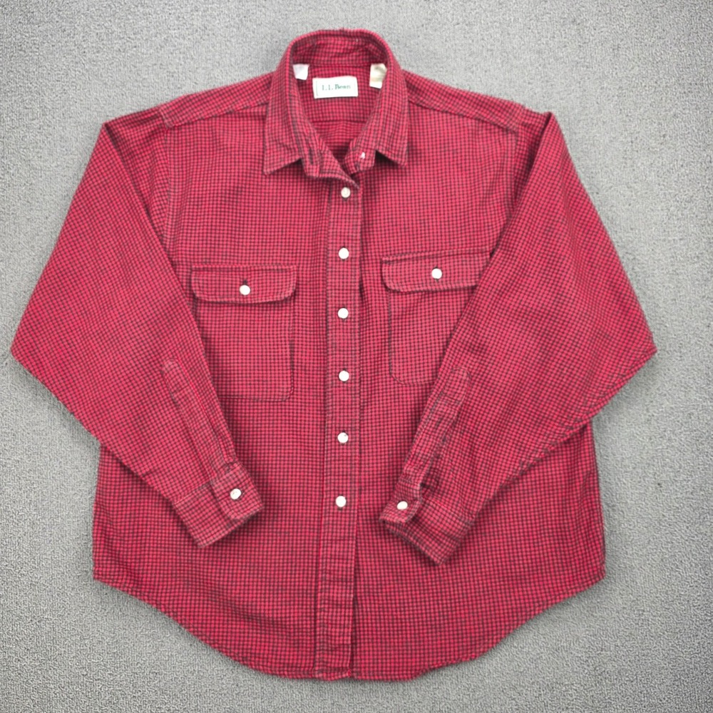 L.L. Bean Micro Check Flannel Shirt Women Red Black Heritage Classic‎ Medium